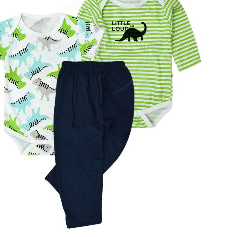 0-12m BABY LEON Set 3in1 Baju Jumper pendek panjang celana Bayi Bayi SET-SK02 Katun Single Knit baju