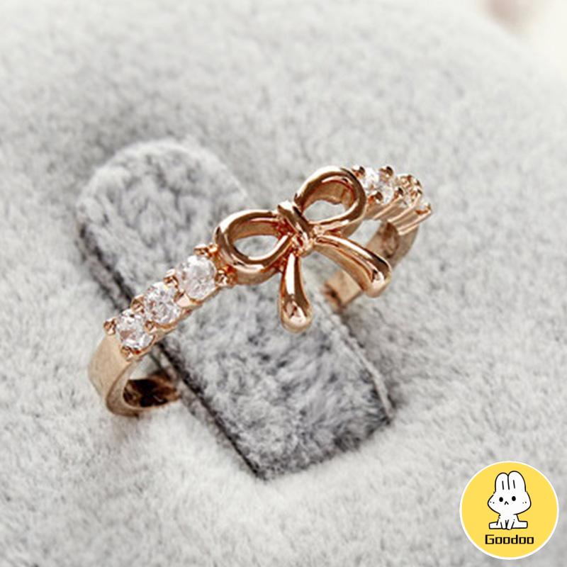 Cincin Korea Desain Pita Hias Berlian Gaya Simple Untuk Wanita -Doo