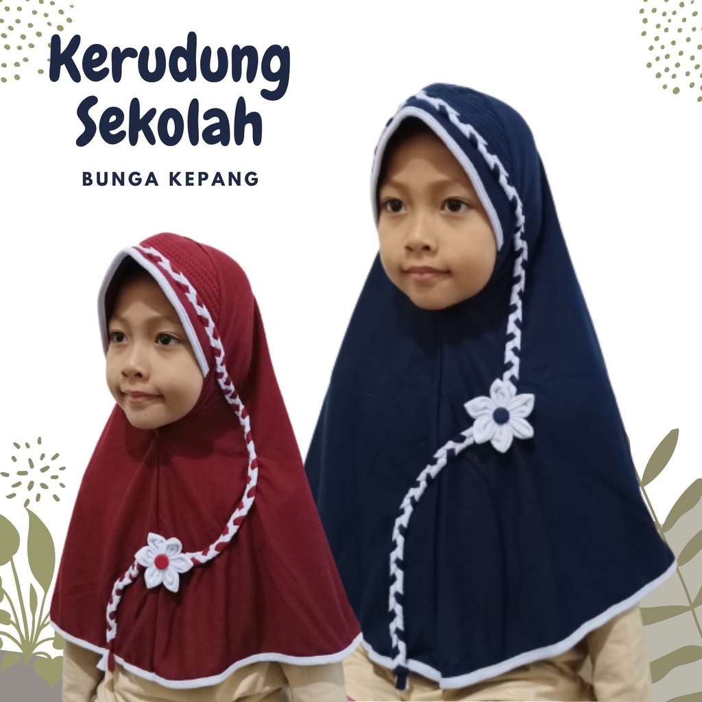 Kerudung Anak Sekolah SD Model Kepang Size M Jilbab Instan Anak Sekolah Hijab Anak Pasar Hija'b