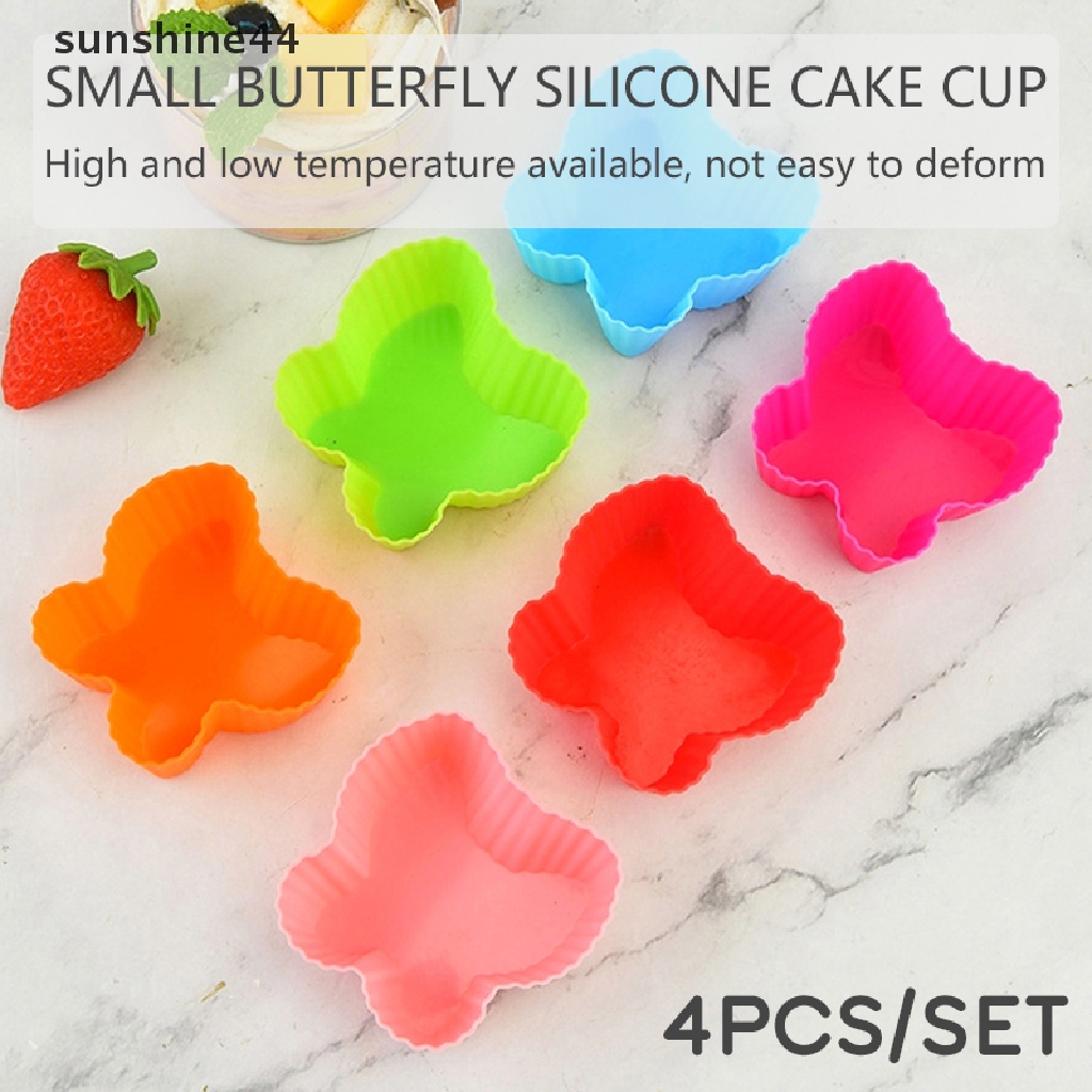 Sunshine 4Pcs Cetakan Cupcake / Muffin / Egg Tart / Pudding Bentuk Kupu-Kupu Bahan Silikon