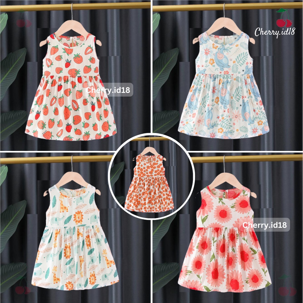 Cherry COD Dress Anak Perempuan Import / Baju Anak Perempuan / Dress Bayi Import D56