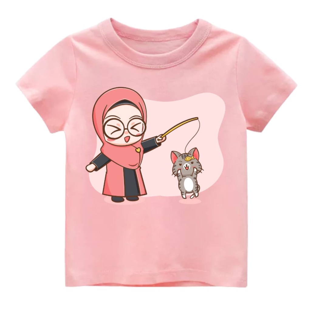 Rdkidzid Kaos Hijab Atasan Lengan Pendek Anak Perempuan Baju Pendek Muslim Cat DTF