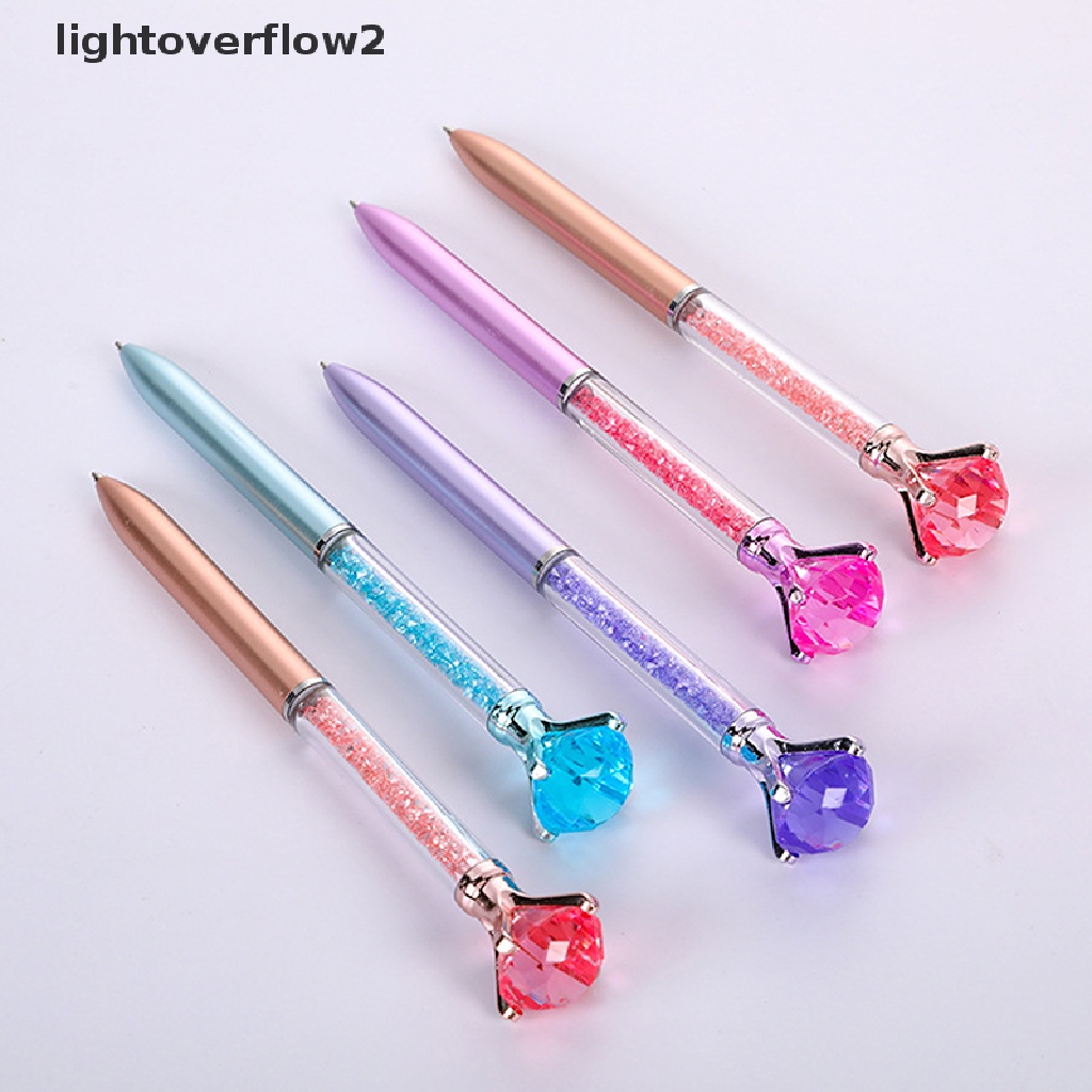 (lightoverflow2) 1pc Pulpen Tinta Hitam Aksen Kristal Berlian Imitasi Untuk Sekolah / Kantor