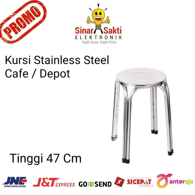 Kursi Stainless Steel Bakso Bulat Kursi Anti Karat Stenlis Cafe Bar Depot