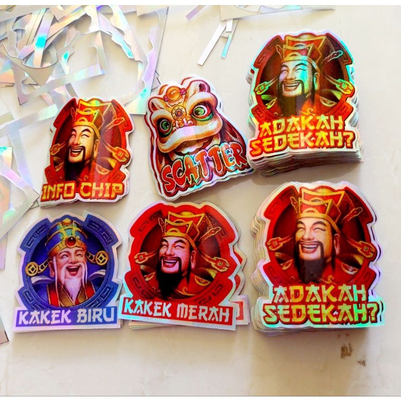 

Sticker Stiker Kakek Merah Biru Scater Hologram