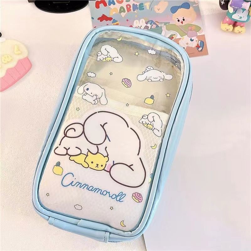 ✲✟◇Sera Sera lucu Kulome anjing bertelinga besar ganda tahan air PVC tempat pensil alat tulis tas penyimpanan kosmetik tempat pensil transparan