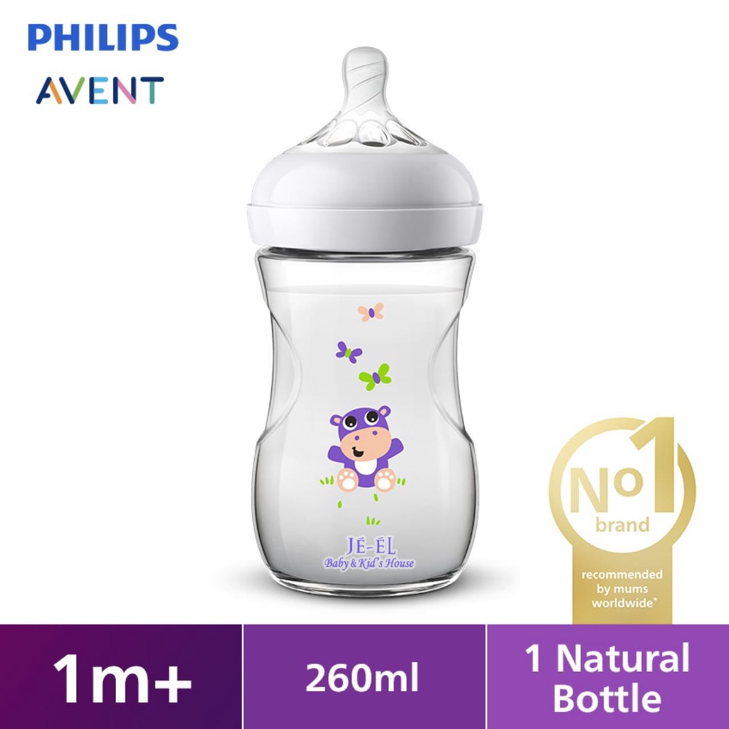 Philips Avent Natural Wide Neck  260ml Flamingo/Tiger/Hippo/ Botol Susu Philips Avent Natural Wide Neck