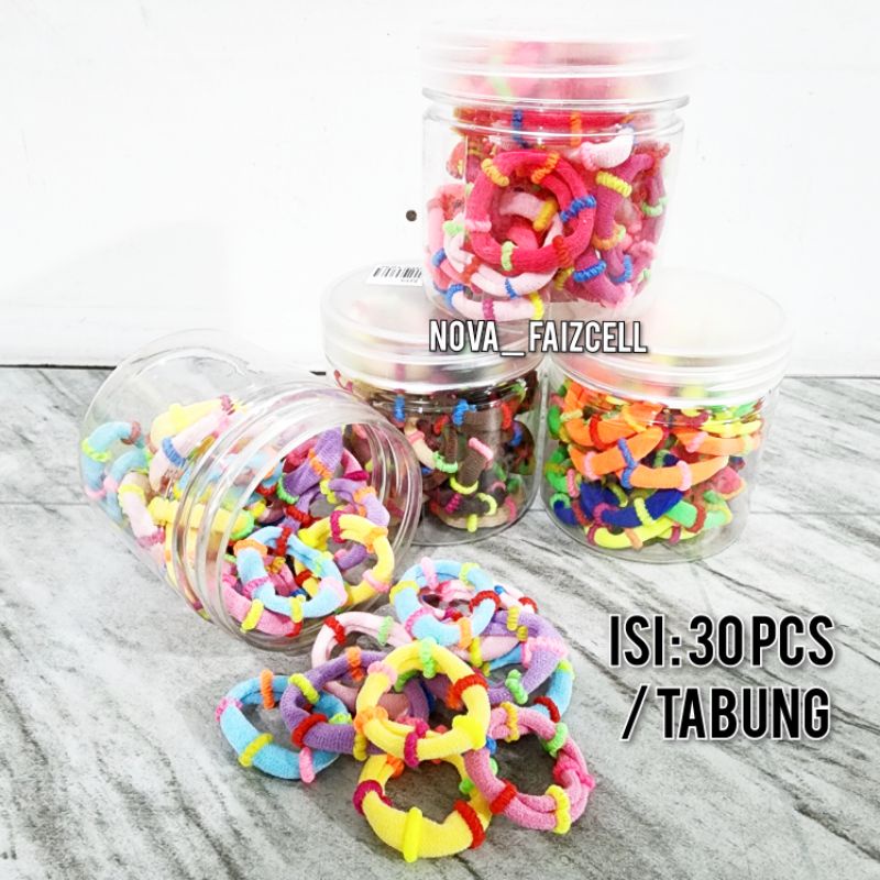 Ikat Rambut Donut Kombinasi isi 30 pcs / Tabung Anak-Anak Karet Rambut Import Korea