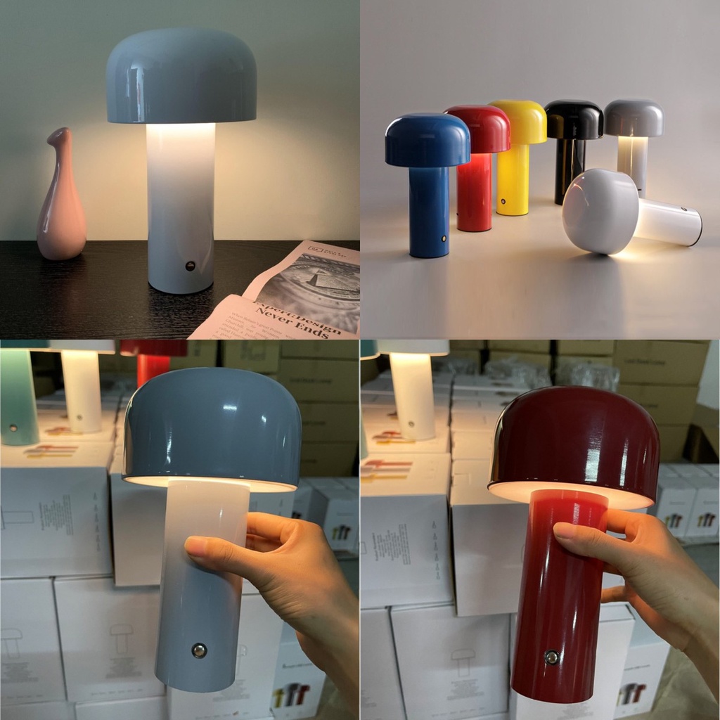 ღ Jamur Lampu Meja Cordless Touch Led Portabel Suasana Malam Lampu Usb Pengisian Kamar Tidur Restoran Samping Tempat Tidur Camping Lampu Meja