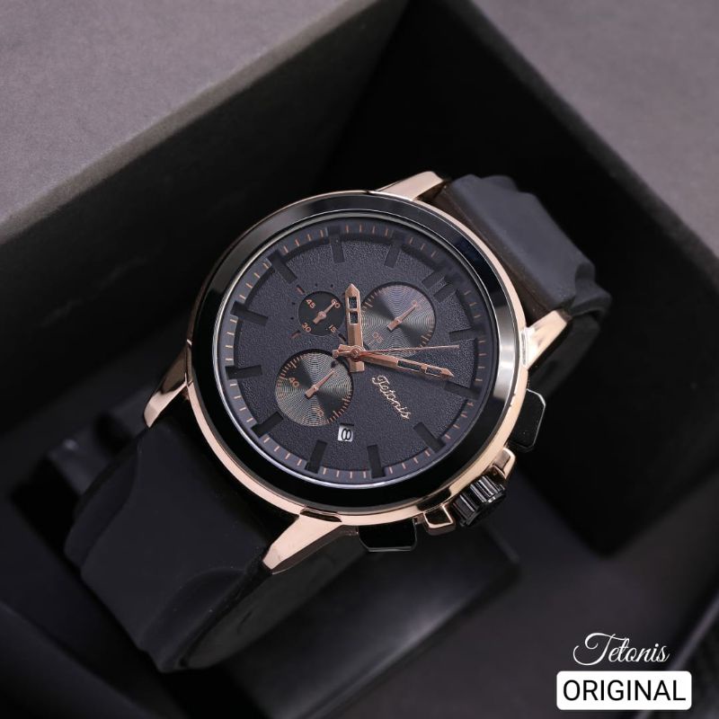 JAM TANGAN TETONIS RUBBER HALUS PRIA TANGGAL CHRONOGRAPH AKTIF