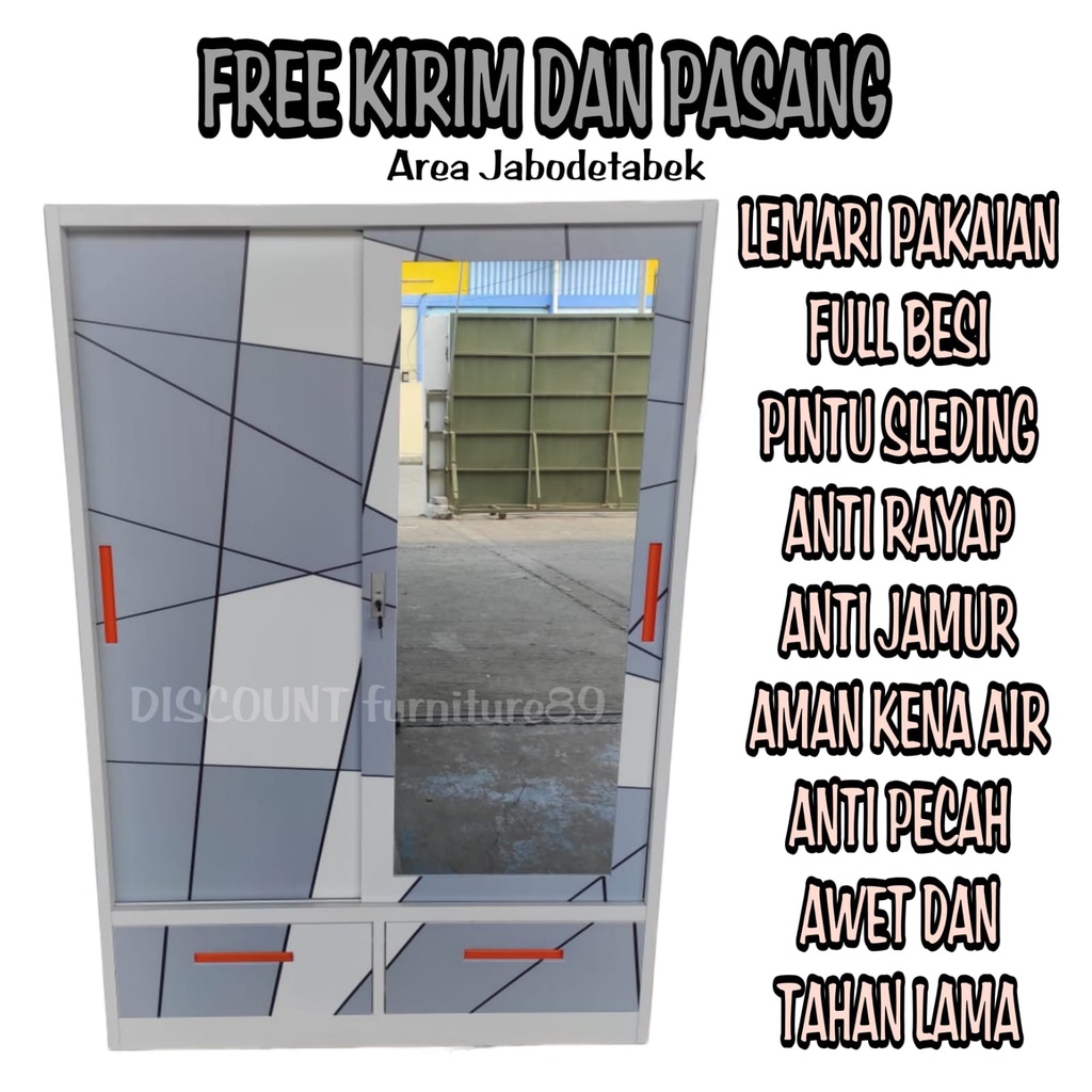 Lemari Pakaian Besi Jumbo Pintu Sliding Import Lemari Baju Besi