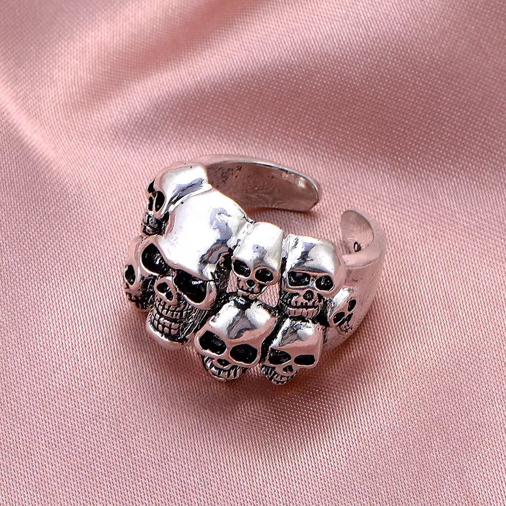 Cincin Model Terbuka Bahan Alloy Desain Tengkorak Gaya Eropa / Amerika / Gothic / Antik Untuk Wanita