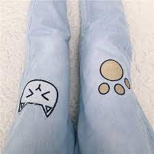 MIAW SNOWA BAGGY JEANS BORDIR KUCING | Celana Jeans Wanita Terbaru Motif Casual Kekinian
