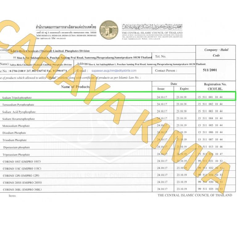 

Pasti Tertarik--STPP Food Grade ex. Thailand (Aditya Birla) 1 kg