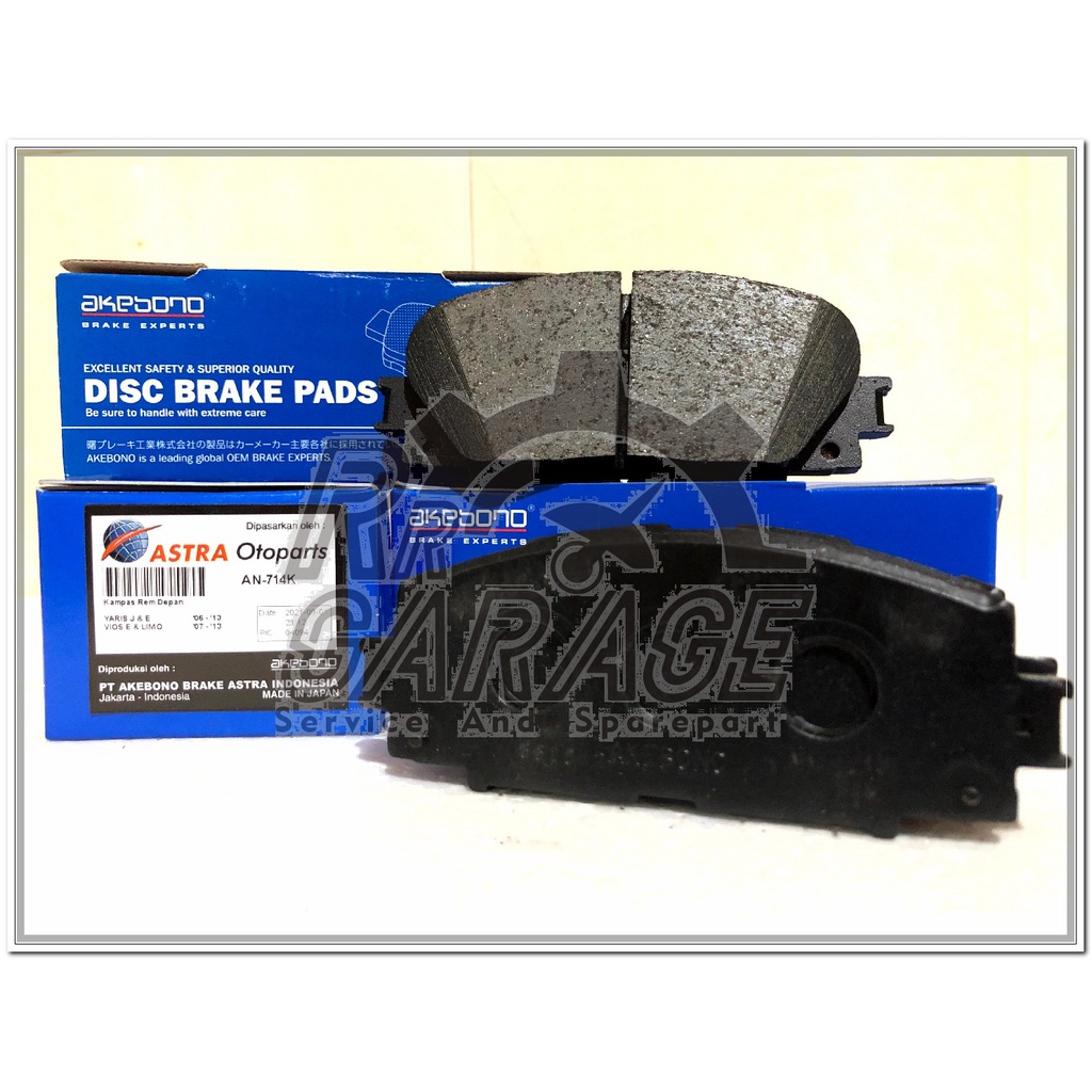 Kampas rem depan akebono Yaris J & E (2006-2013), Yaris E & G (2013-Sekarang), Vios E (2007-Now)