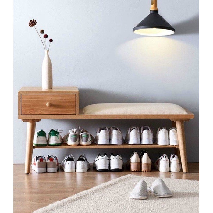 BANGKU SEBAGUNA LACI DAN RAK SEPATU KAYU JATI | RAK SEPATU JATI | BANGKU JATI LACI