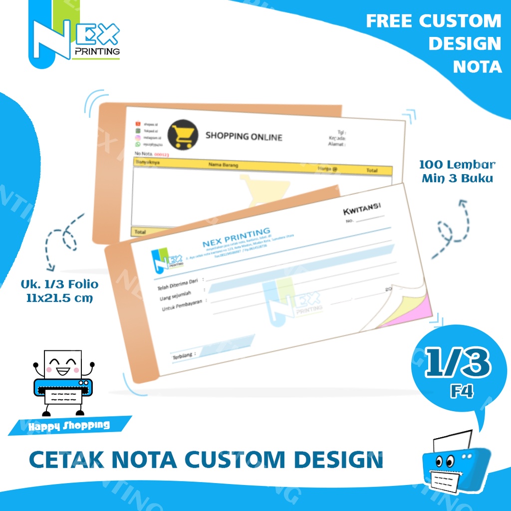 

Cetak Nota Ukuran 1/3 Folio Bon Faktur Online Ofline Emas Restora Laundry rangkap 1 2 3 4 5