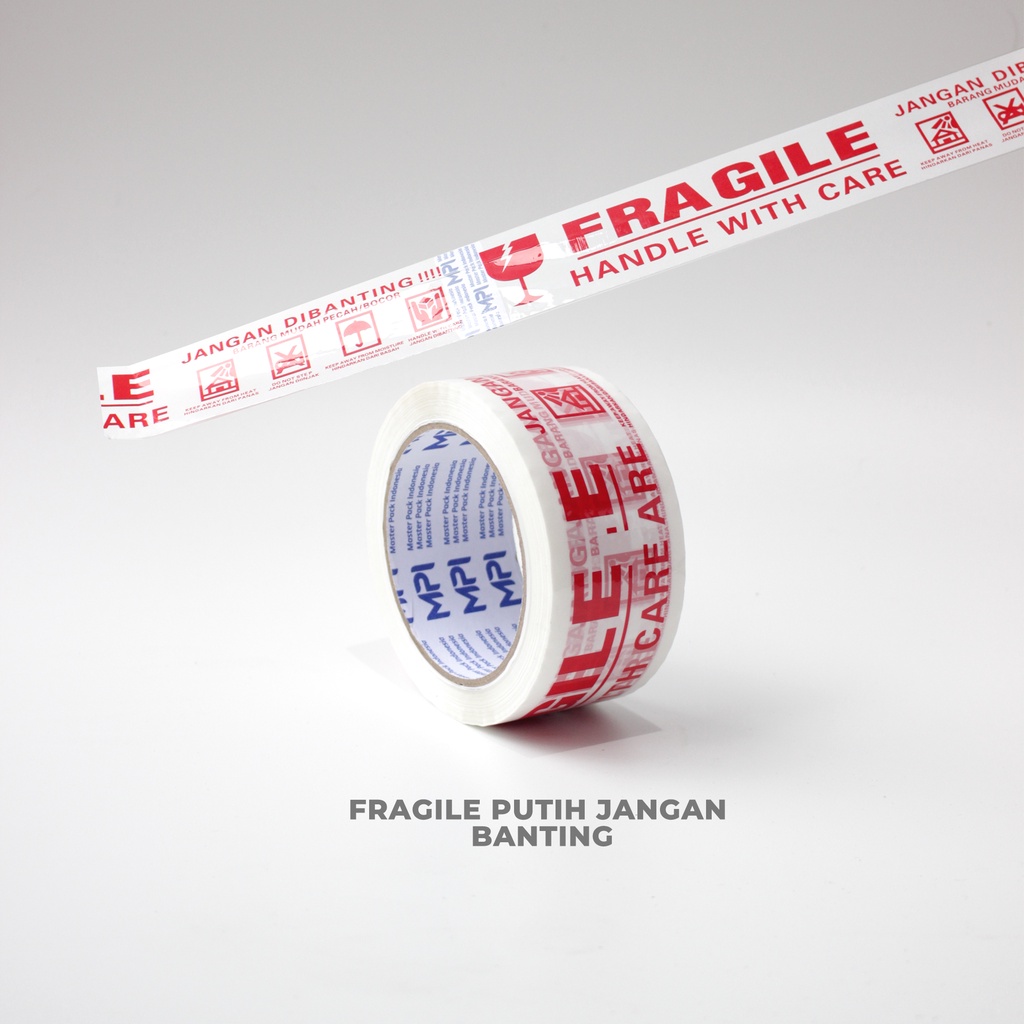 Lakban Fragile Putih Handle With Care JanganDibanting 48mmx100Yard MPI