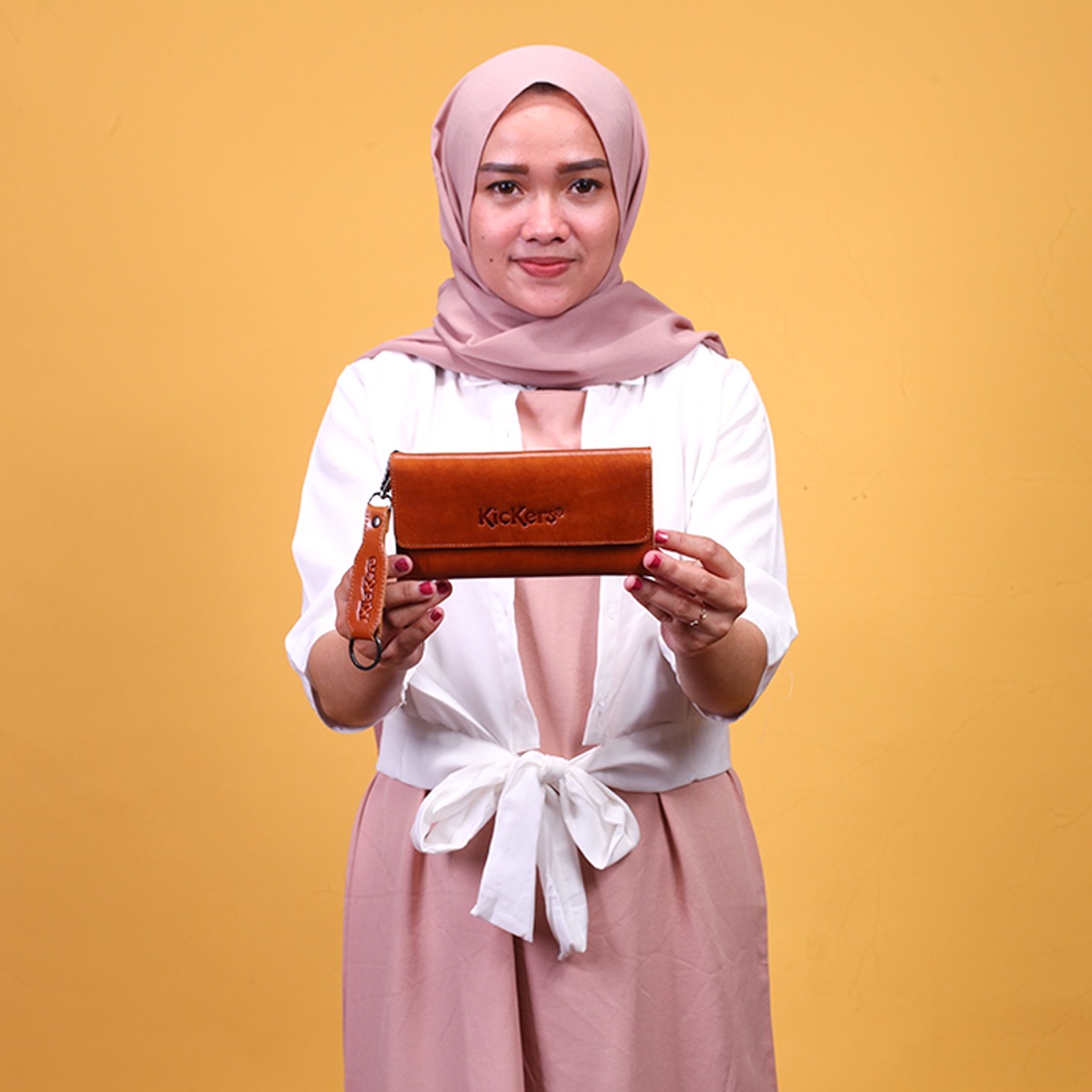 Dompet Kulit Wanita Dompet Panjang Kartu Pria Wanita Kickers DF00 Lipat Kulit Sapi Asli Original Dompet Panjang Pria Genuine Leather