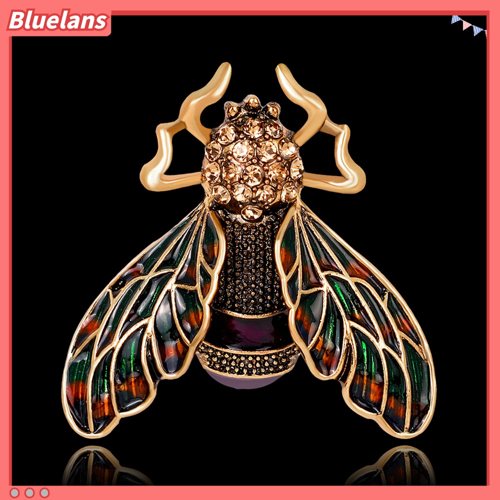 Bros Pin Enamel Bentuk Serangga Aksen Berlian Imitasi Gaya Vintage Untuk Aksesoris Tas Syal