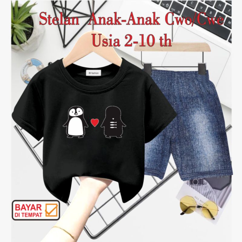 ((IB))SETELAN ANAK2 UNISEX SEMI JEANS/PINGUIN DIGITAL SABLON