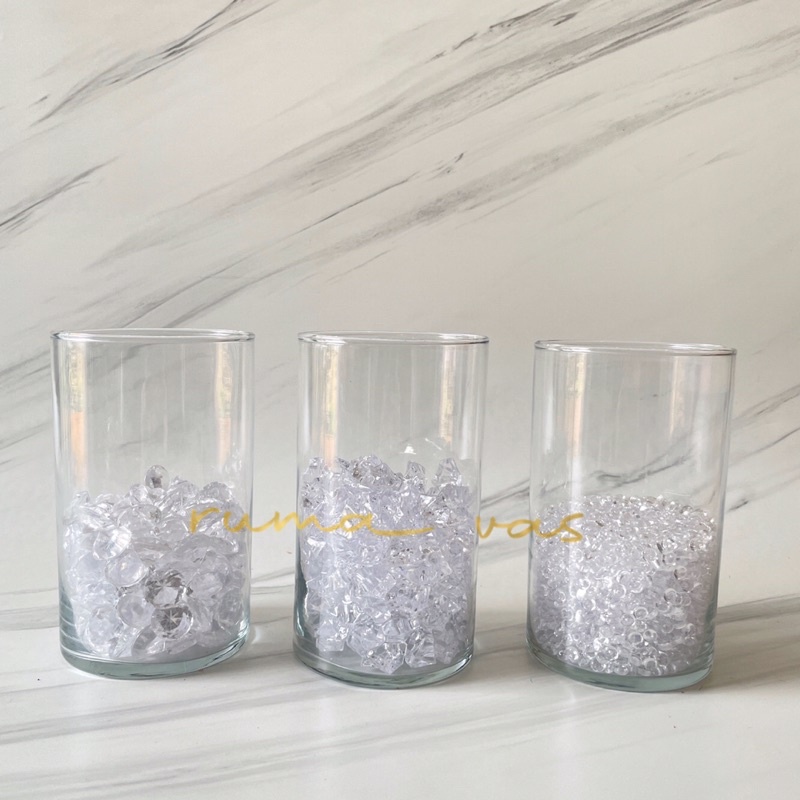 Batu vas bunga hiasan isian vas diamond permata kristal bening dekorasi vas bunga kaca pasir kristal