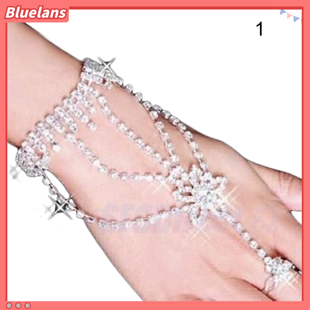 [Bayar Di Tempat]Gelang Tangan Dengan Sambungan Jari Bahan Batu Rhinestone Untuk Acara Pernikahan