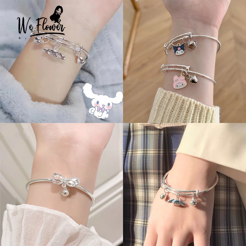 We Flower Gelang Bangle Desain Hello Kitty Melody Kuromi Warna Silver Untuk Pria Dan Wanita