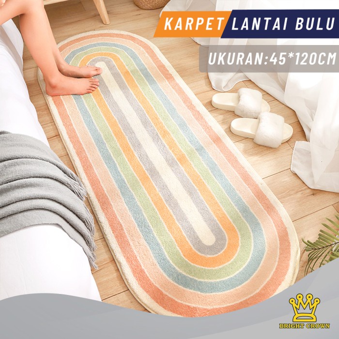 KARPET BULU Bright Crown Karpet Lantai Bulu Bedroom Mat Karpet Keset PanjangLembut - Rainbow Line ju