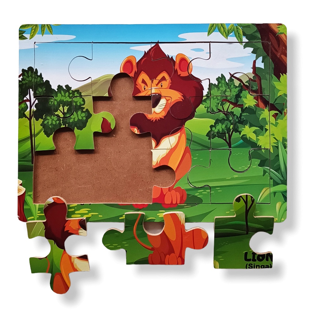 Mainan Kayu Pintar Puzzle Kayu Jigsaw Gambar Singa Bisa COD