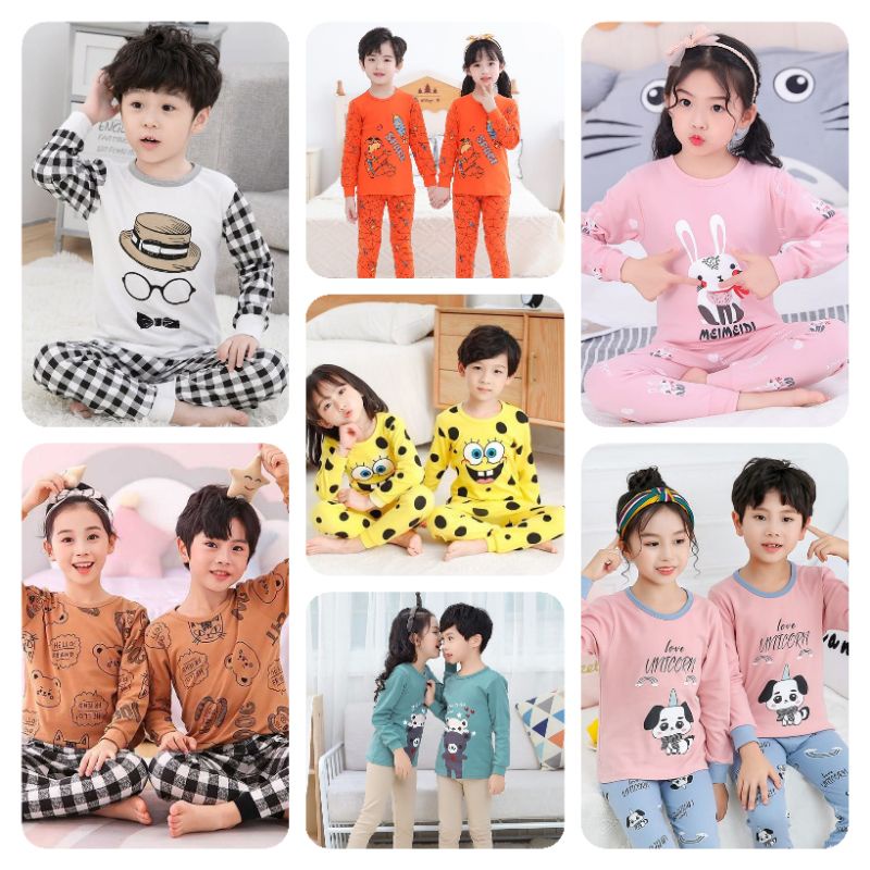Setelan Piyama 1-12 Tahun Baju Tidur Anak Perempuan Anak Laki Laki setelan Import