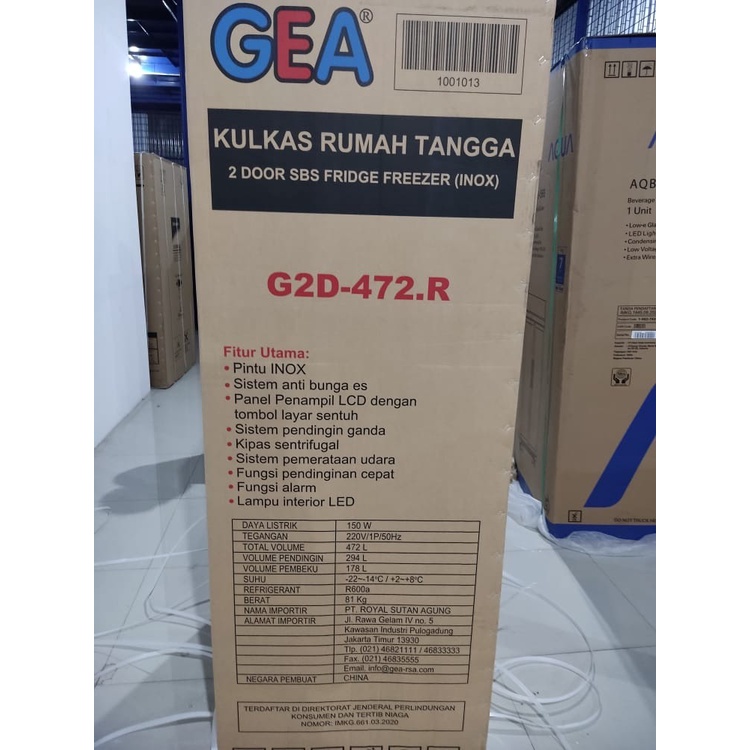 KULKAS GEA G2D 472 INOX LEMARI ES 2 PINTU 472INOX SIDE BY SIDE