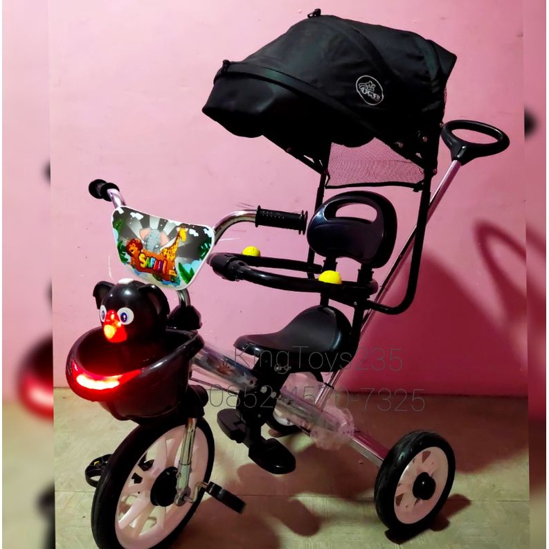 Sepeda Anak Roda 3 Tricycle Bodi Stainless Steel Anti Karat Tahan 70kg Bonus Batrai Musik Lampu Besi