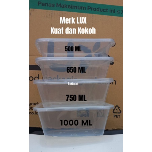 ECER Box Container Thinwall Rectangle Kotak Merk Lux Size 500 ml , 650 ml , 750 ml , 1000 ml BOX Kon