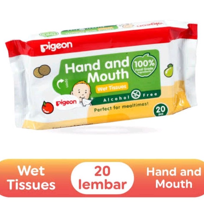 Pigeon Wet Tissue /  Hand &amp; Mouth Isi 20s - Anti Bacterial / Tisu Basah Bayi Tangan Dan Mulut