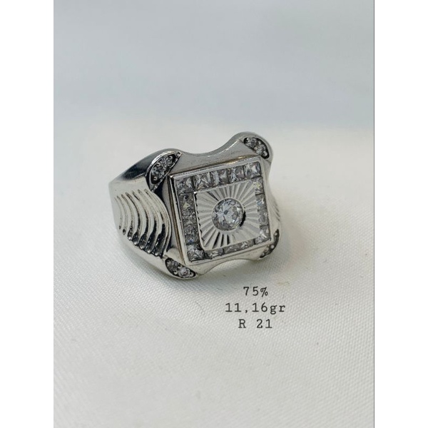 SALE Cincin Cowok Emas Putih Asli Kadar 750 75% Mas Permata Batu Zircon