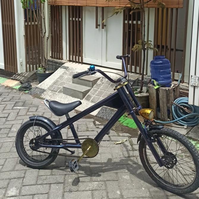 wimcycle chooper 16 anak sd bunglon gold lowrider custom hitam lampu