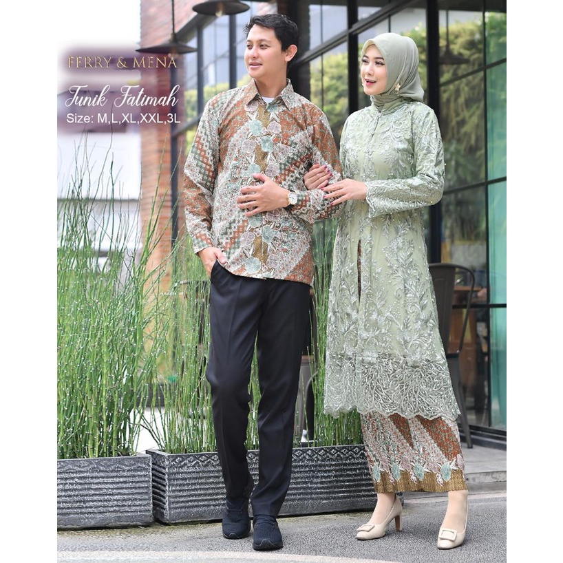 Kebaya couple brukat tille busui friendly kancing seribu Kebaya modern batik couple Kebaya wisuda lamaran pernikahan Size M L XL XXL 3L