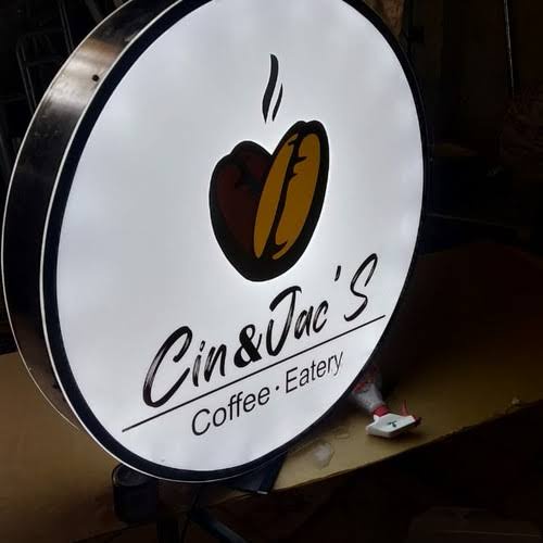 Plang Nama Toko LED bulat Custom ukuran dan design