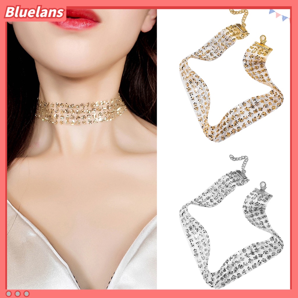 Bluelans Kalung Choker Wanita Bahan Sequin Berkilau Untuk Pesta / Club