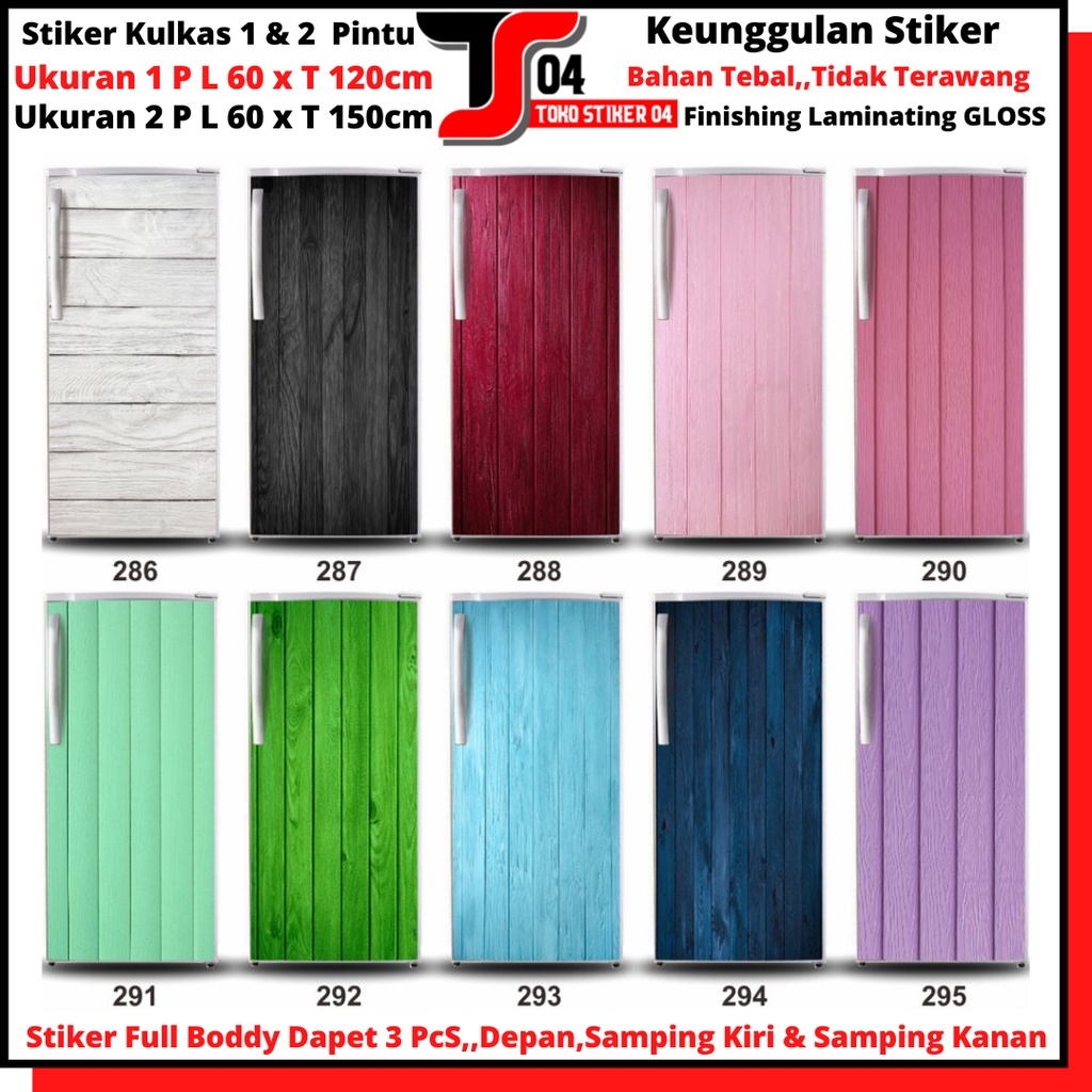 stiker kulkas 1 pintu full body dan 2 pintu motif kayu warna wallpaper