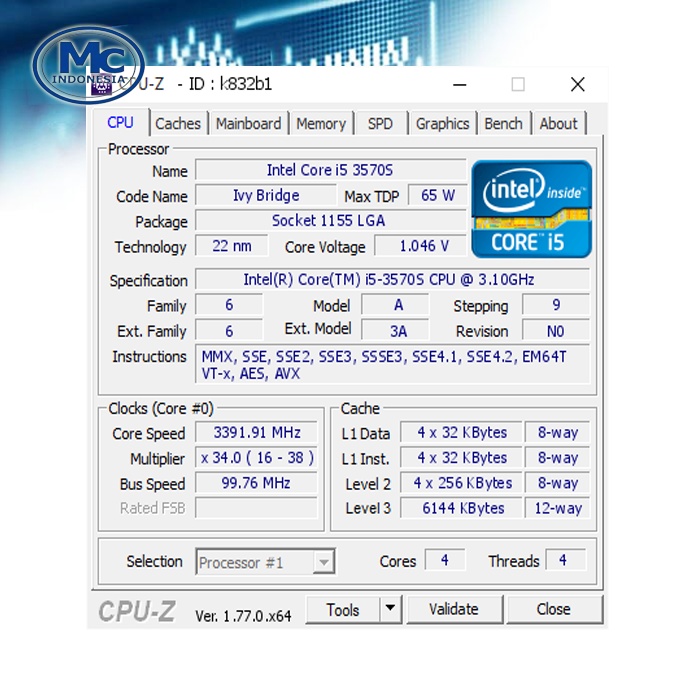 Processor ivy bridge i5 3570S LGA 1155