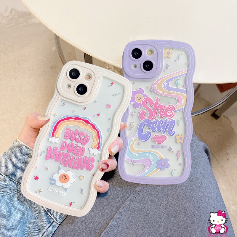 Soft Case TPU Motif Tulisan Inggris Warna-Warni Pelangi Untuk iPhone 7 8 Plus 14 Plus 11 6 6s XR 12 13 11 Pro MAX 14 Pro MAX X XS MAX SE 2020