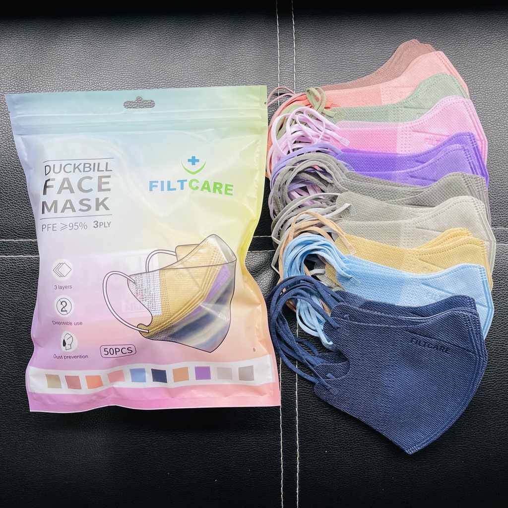 Masker duckbill warna warni 50 pcs 3 Ply Masker Duck bill Rainbow