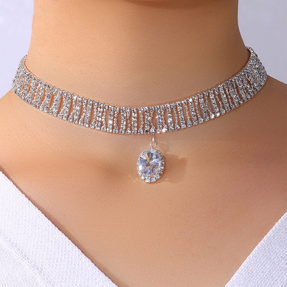 Kalung Desain Water Drop Mesh Aksen Berlian Imitasi Untuk Wanita
