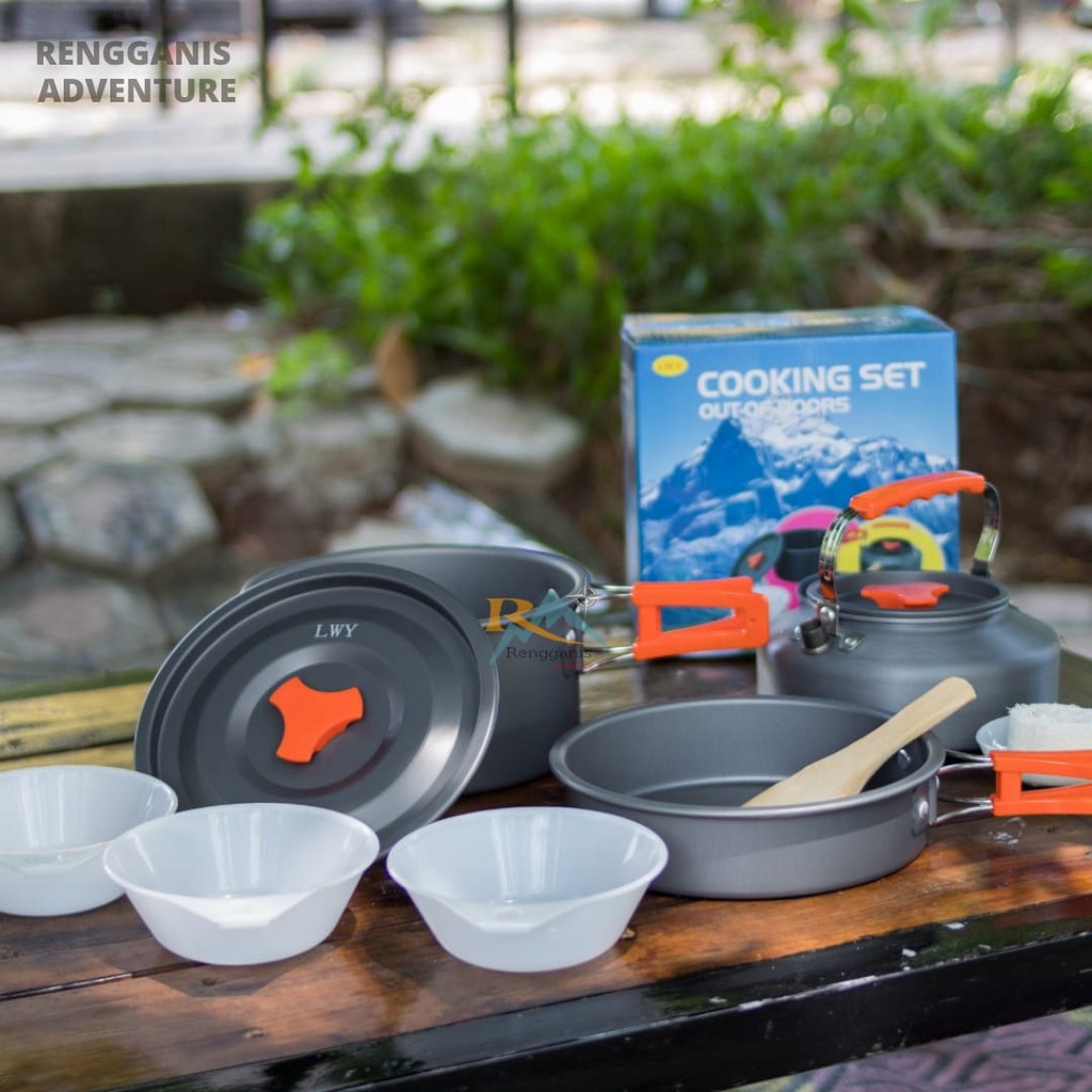 Cooking Set DS 308 Nesting Panci Penggorengan Camping Kemah Kettle