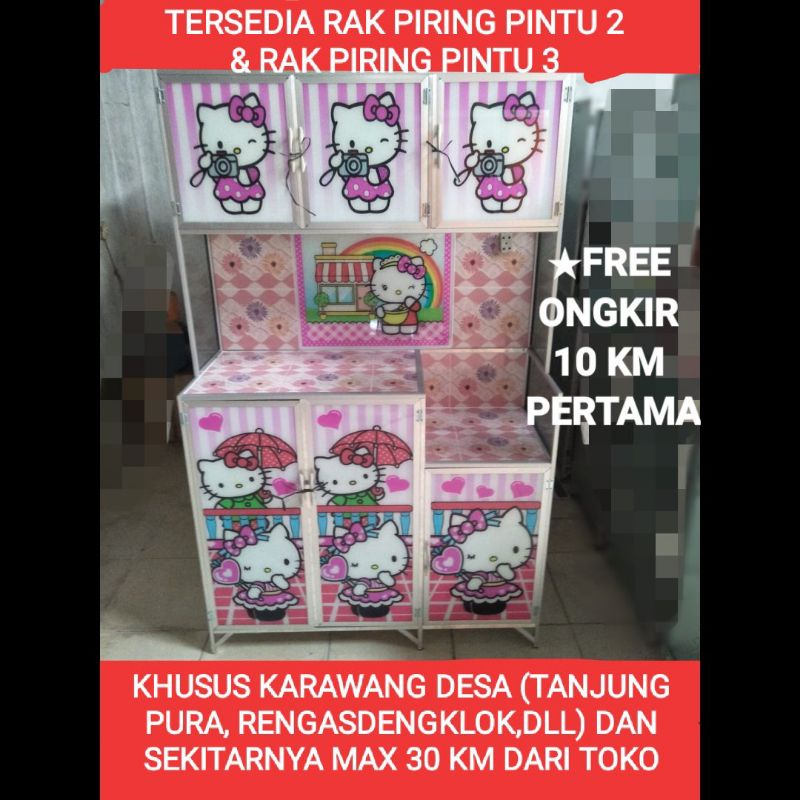 Jual RAK PIRING 3 PINTU KACA ALUMINIUM / RAK PIRING 2 PINTU KACA