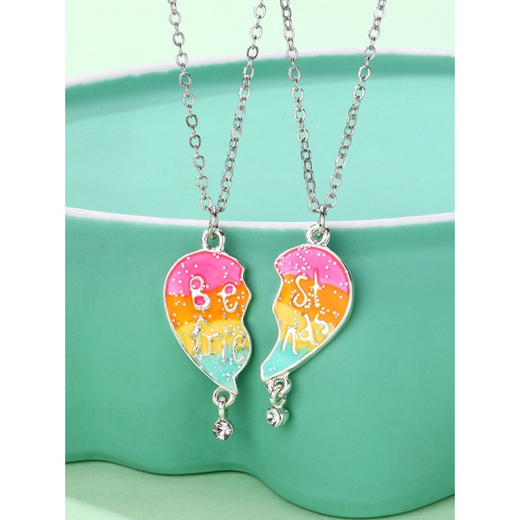 Fancyqube 2Pcs / Set Kalung Rantai Liontin Big Sister Little Sister Warna-Warni Untuk Hadiah