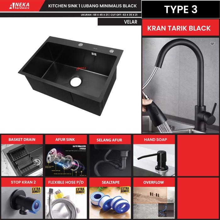 Kitchen Sink Velar 6845 Black / Bak Cuci Piring Paket Lengkap Hitam