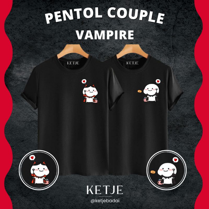 Kaos Baju Distro Motif Quby Pentol Vampire Couple / Kaos Quby Pentol Vampire Pentol / Kaos Halloween